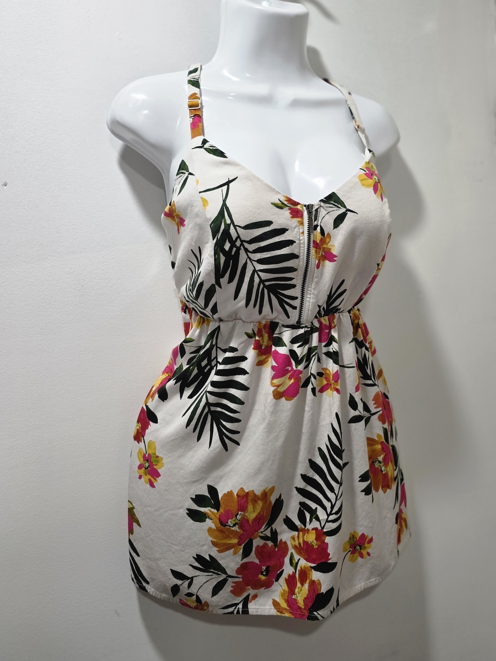 Torrid Cream Floral Spaghetti Strap Tank Top Size-1